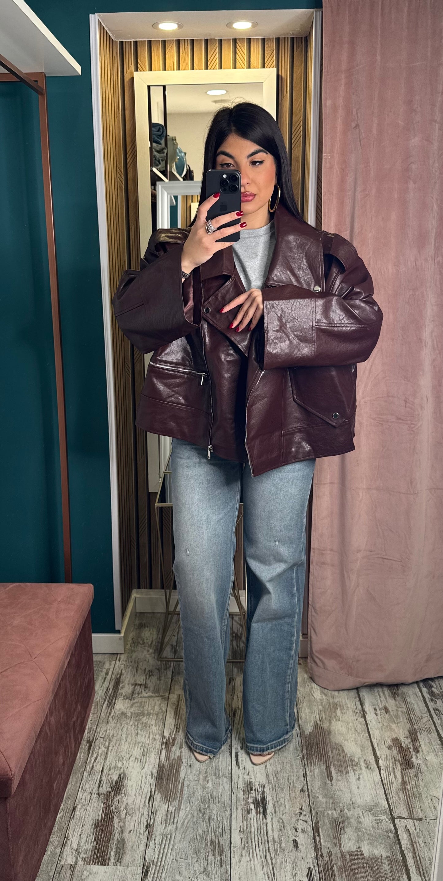 Biker ecopelle oversize bordeaux