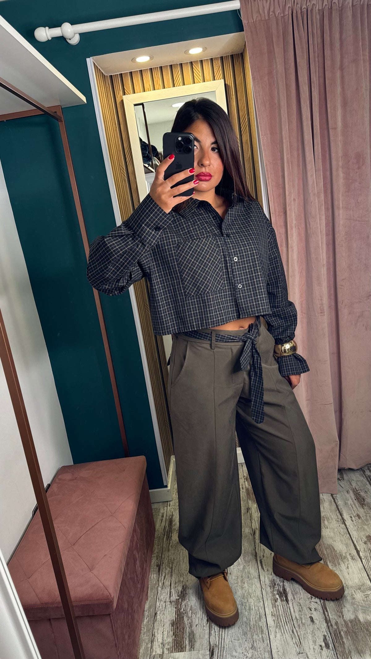 Camicia crop quadretti