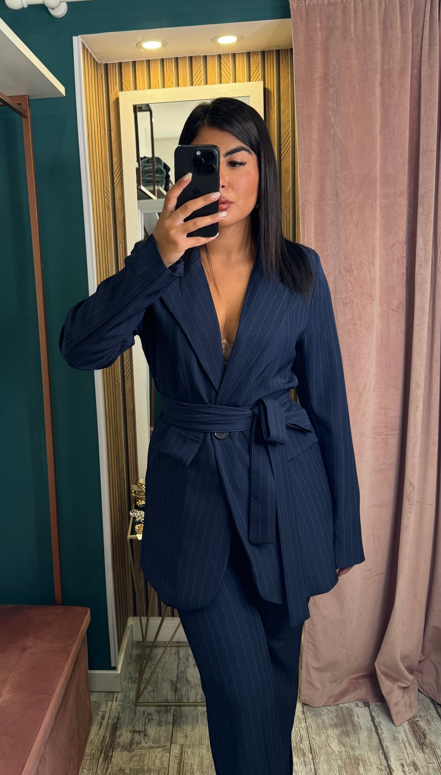 Tailleur gessato blu