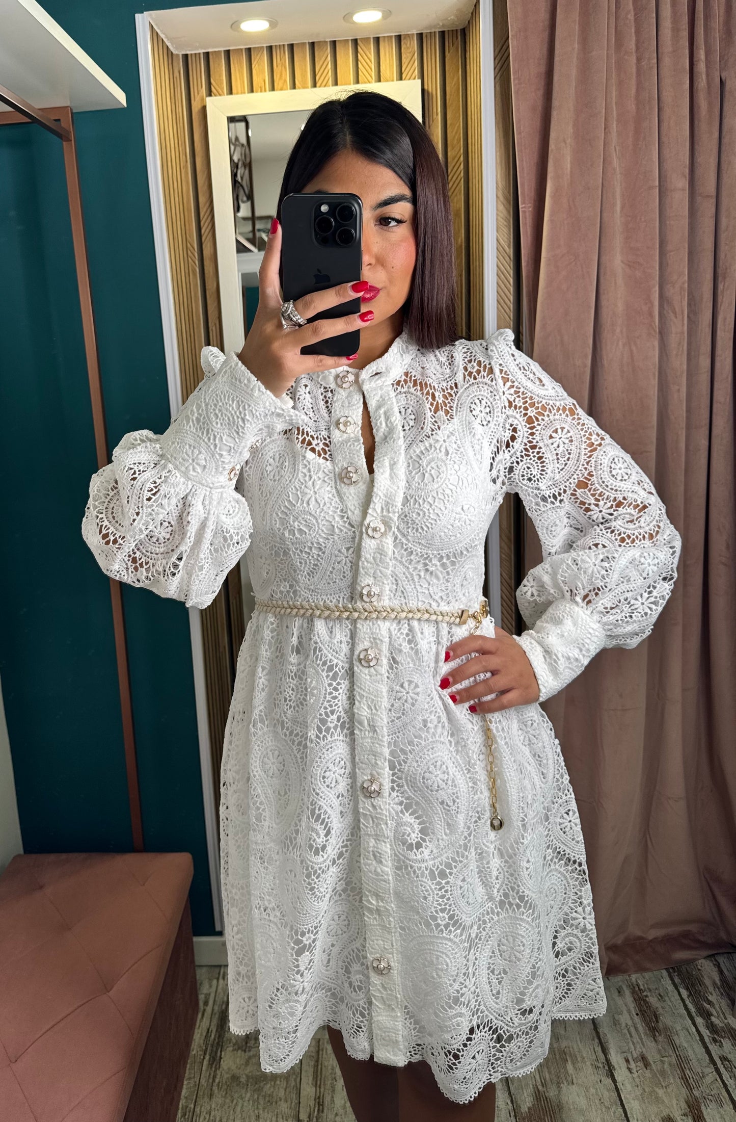 Vestito corto macramè bianco