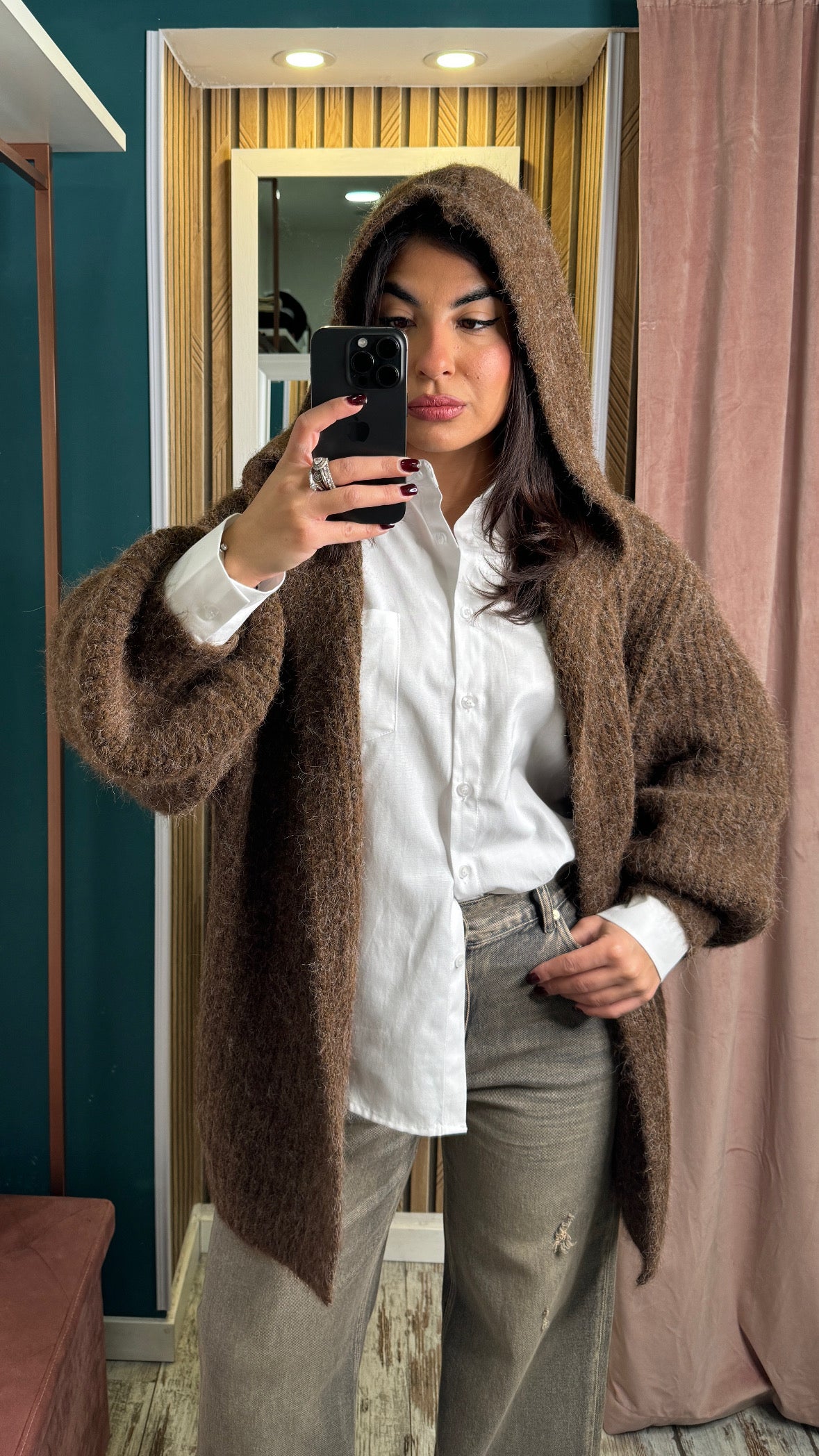 Cardigan Marrone con cappuccio
