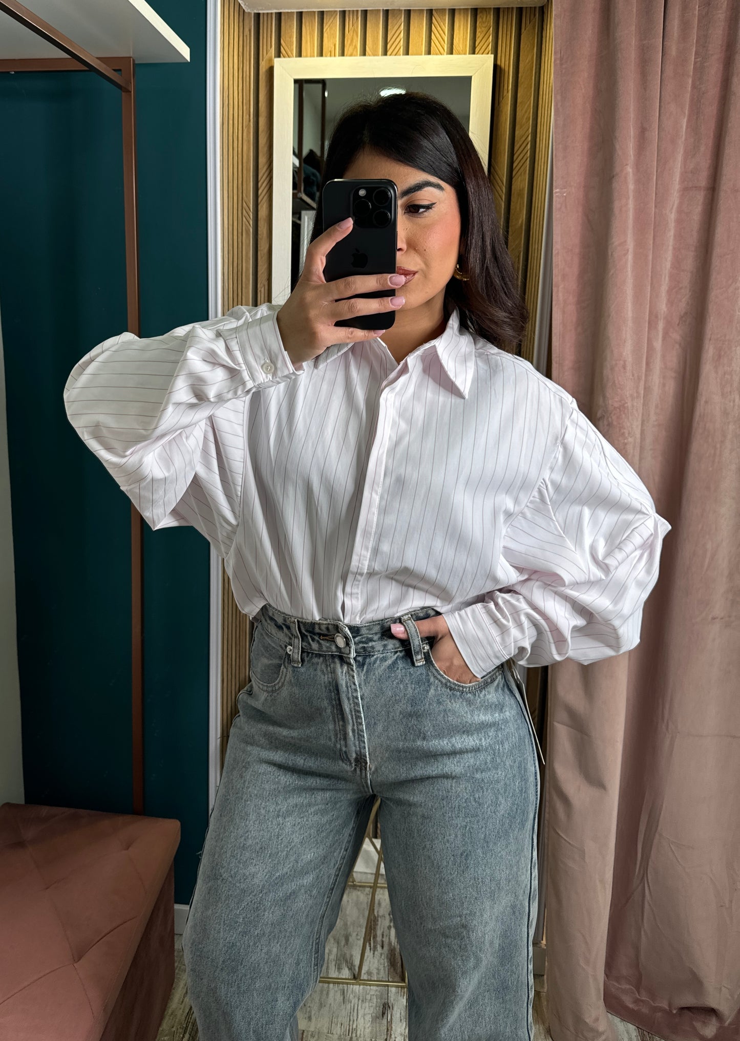 Camicia bianca riga rosa