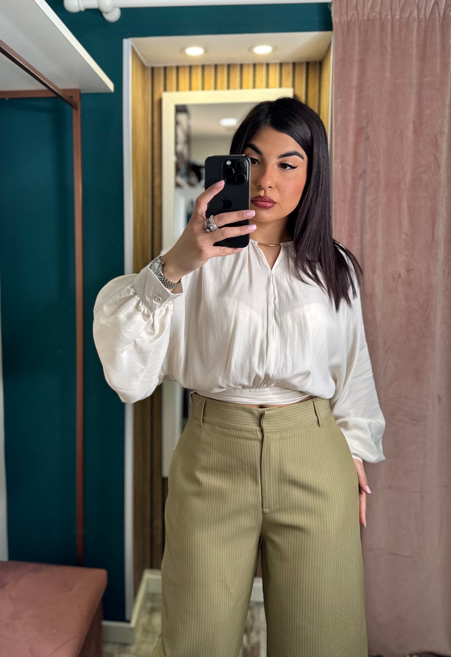 Pantaloni Hela righe olive