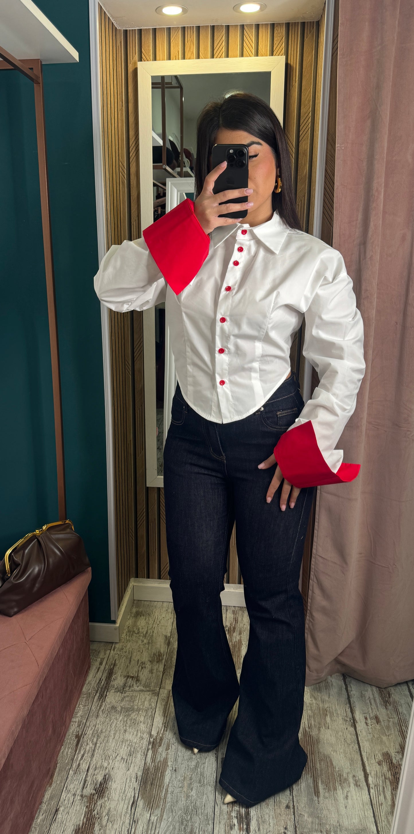 Camicia crop white/red