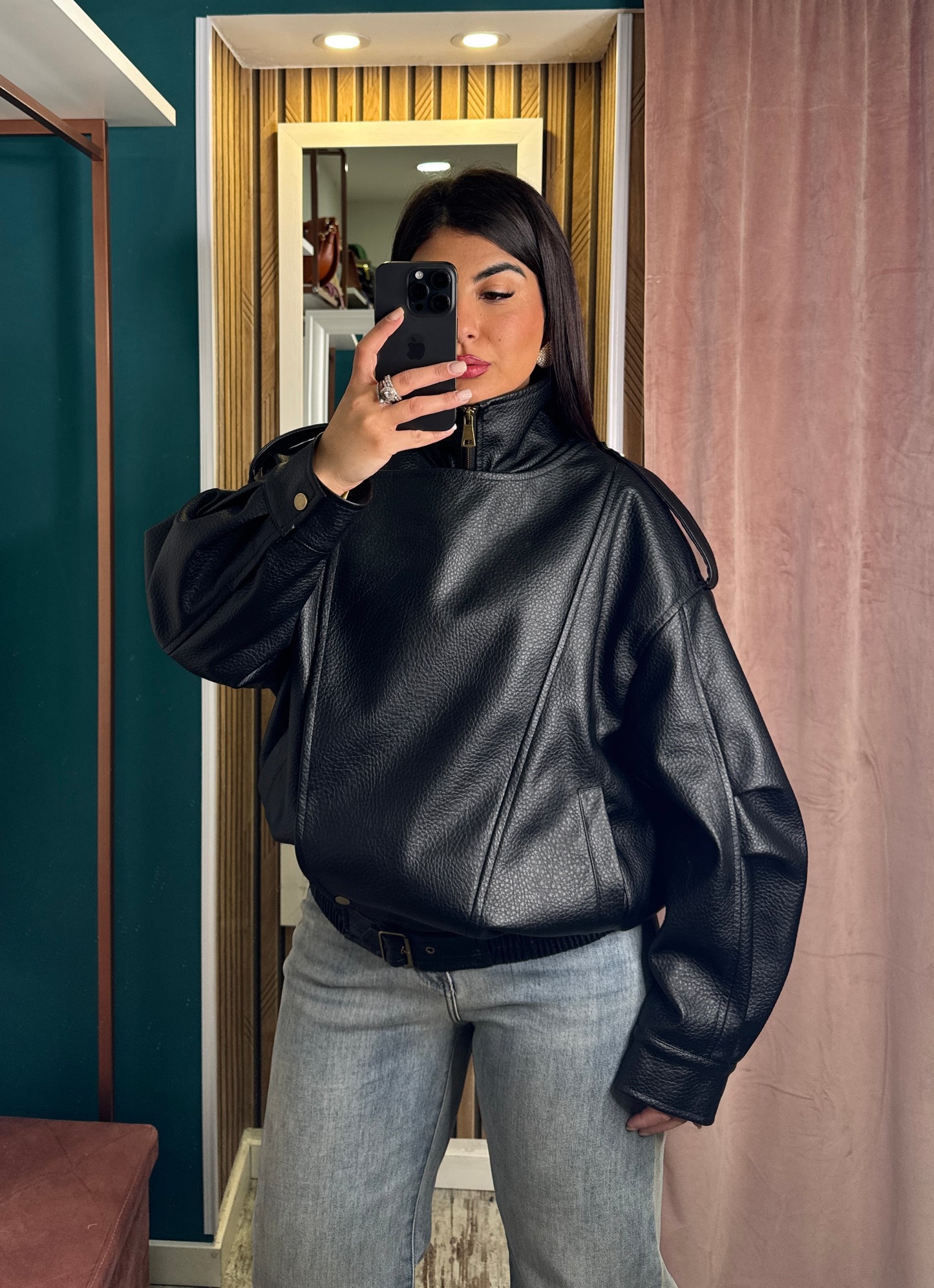 Bomber martellato nero