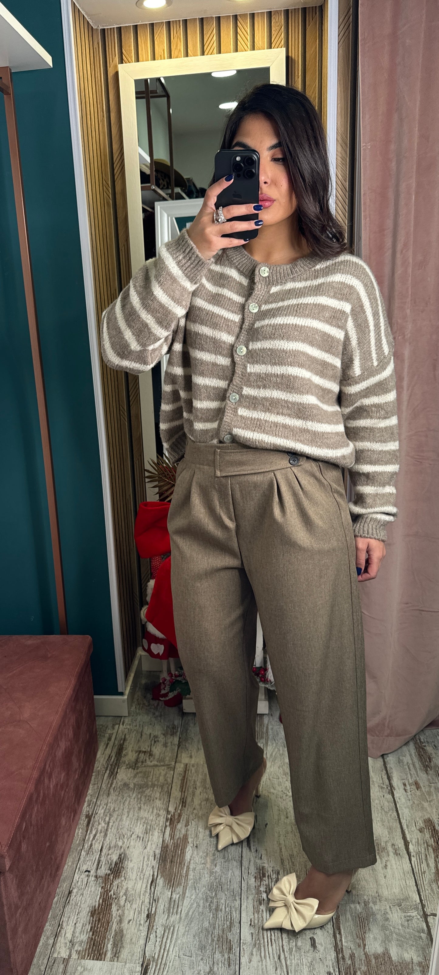 Cardigan beige righe