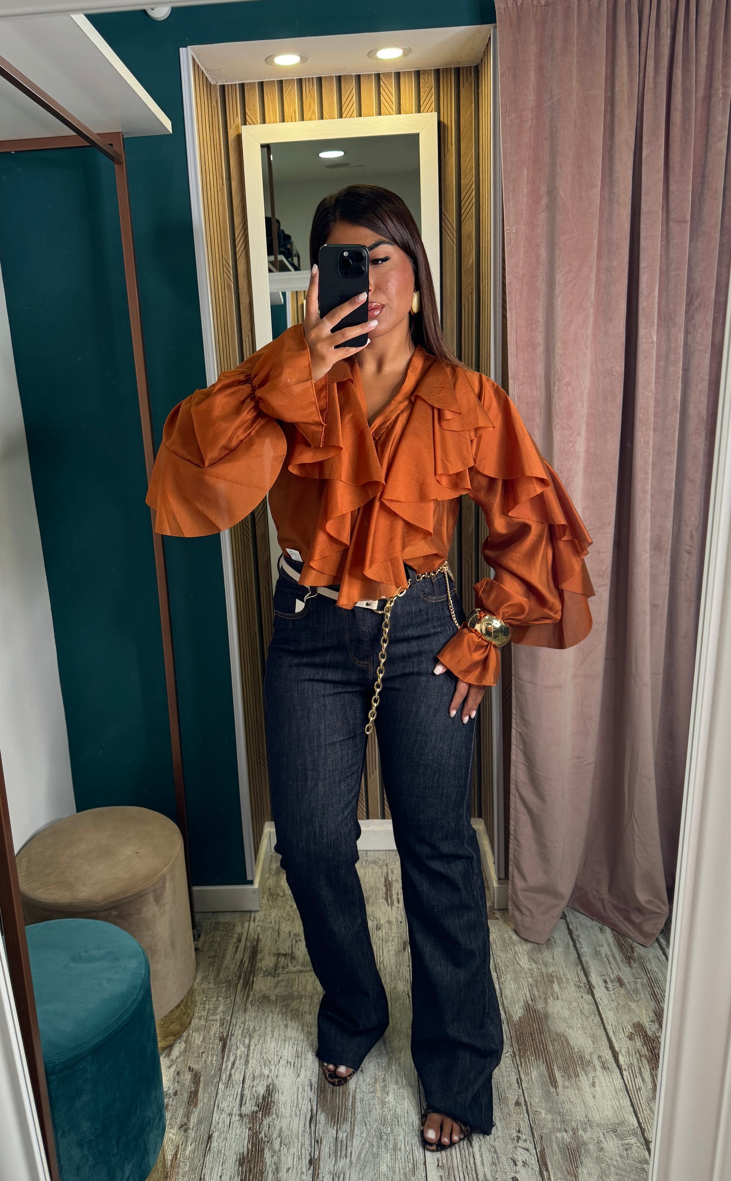 Camicia rouches ruggine
