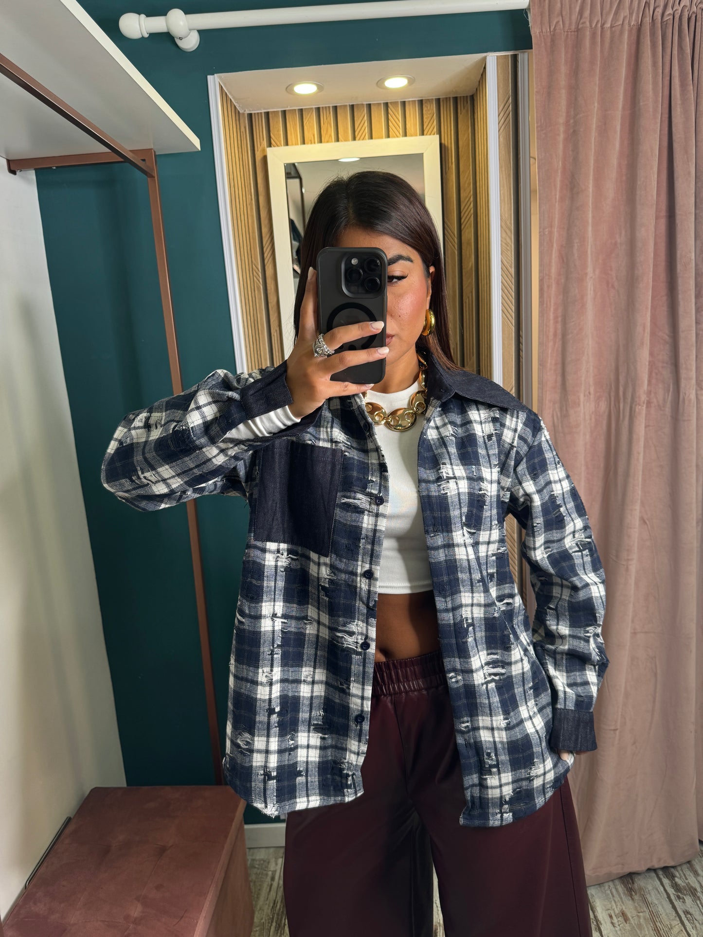 Camicia quadretti denim