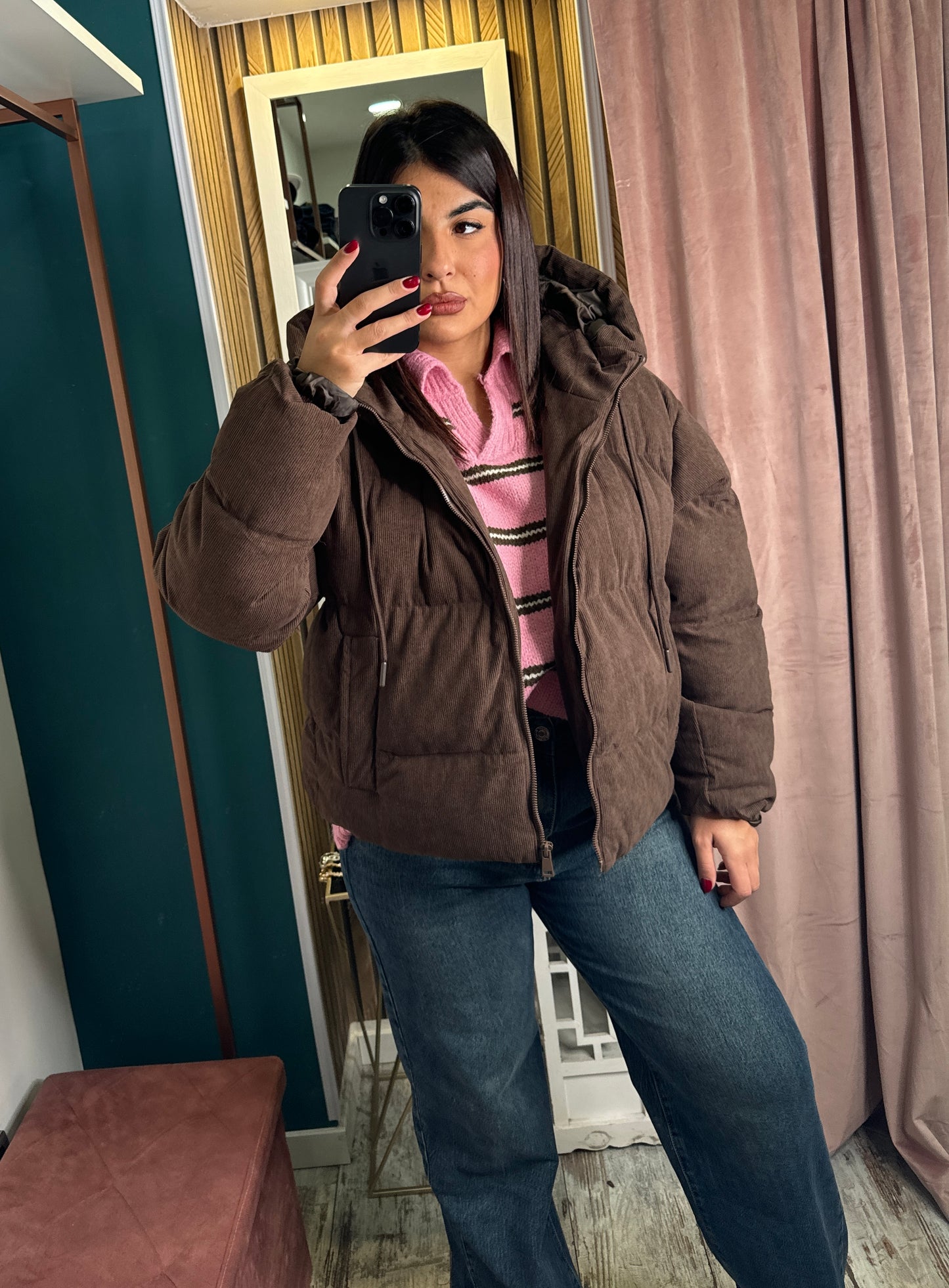 Piumino marrone in velluto