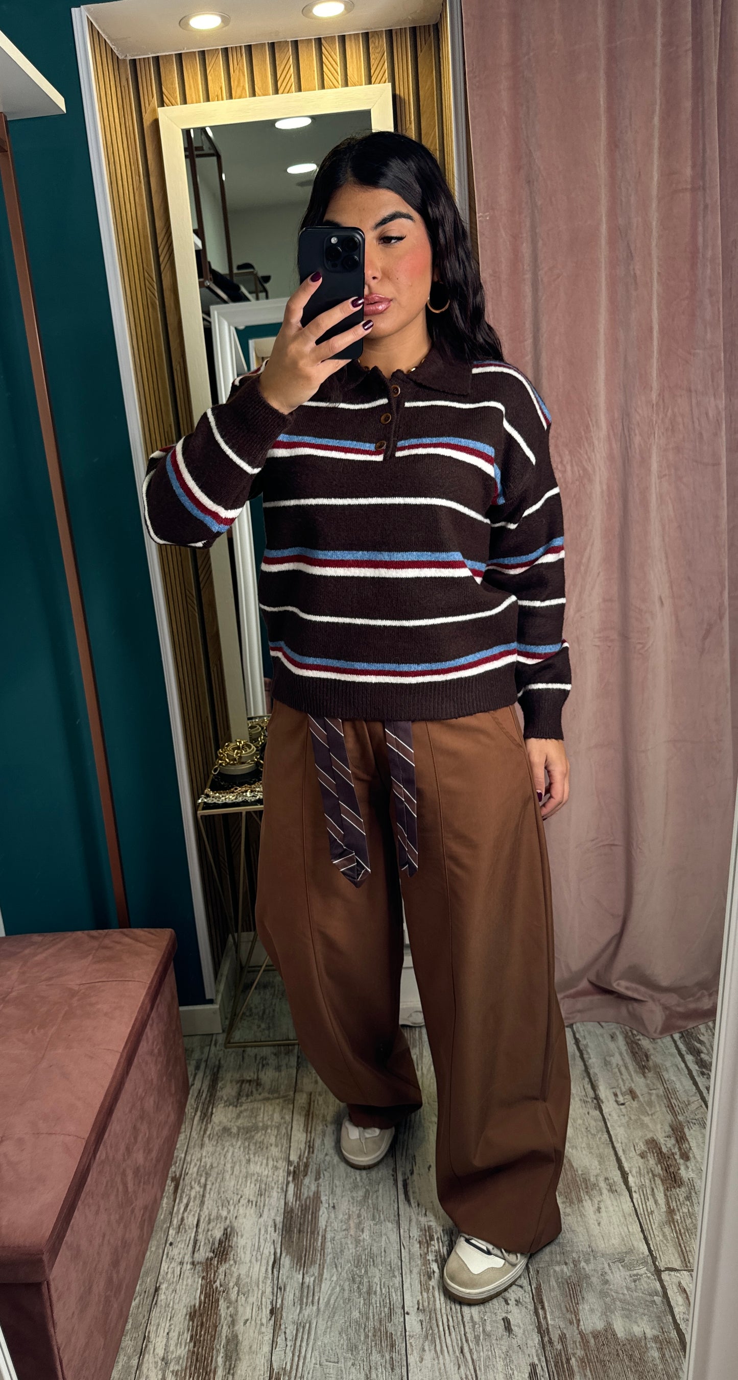 Pullover righe marrone