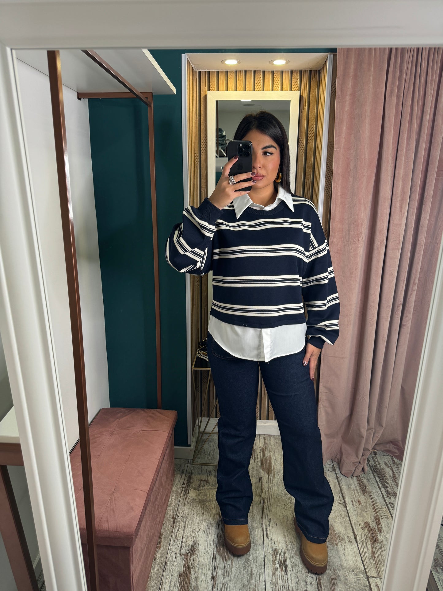 Felpa con camicia blu