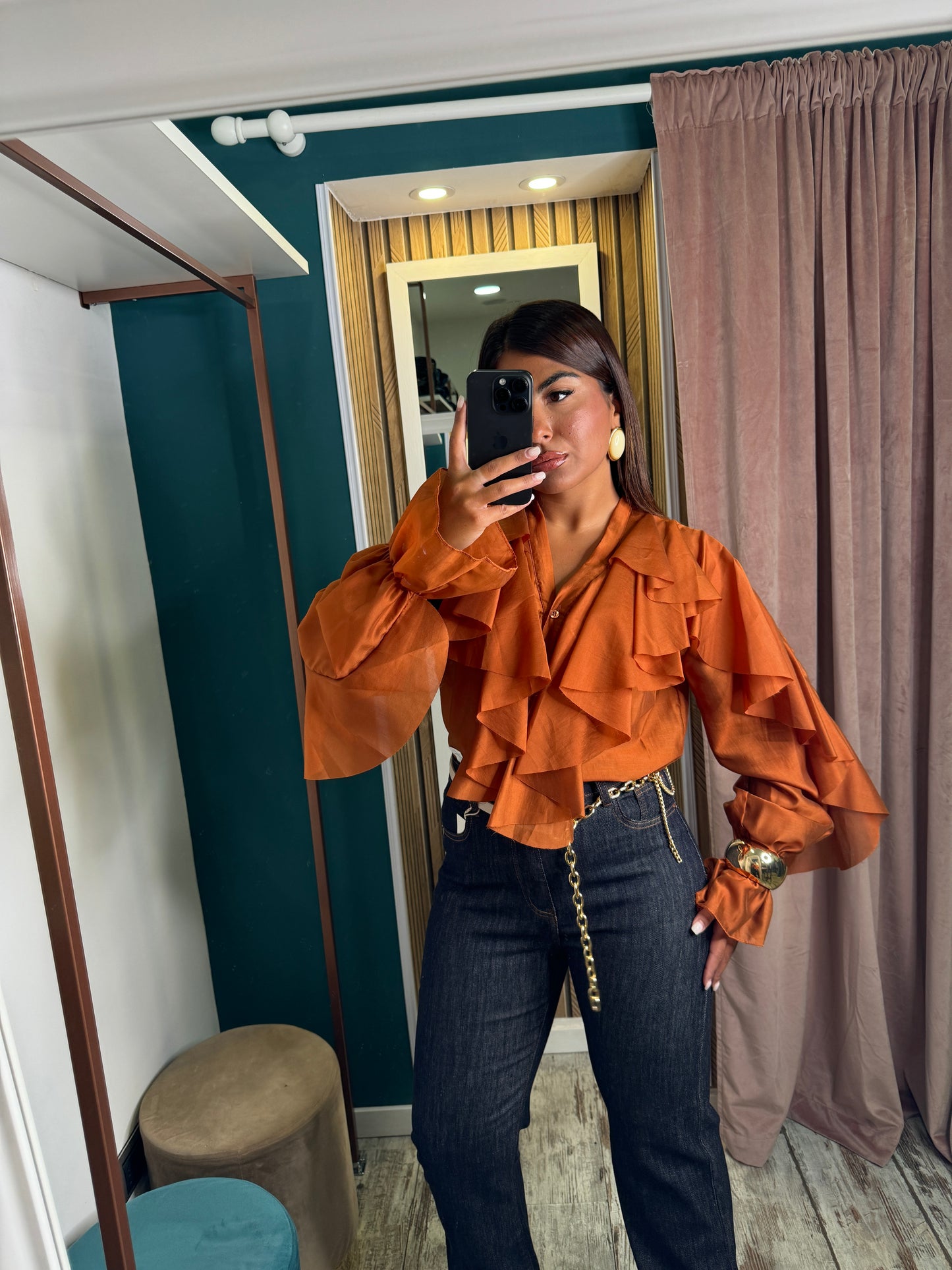 Camicia rouches ruggine