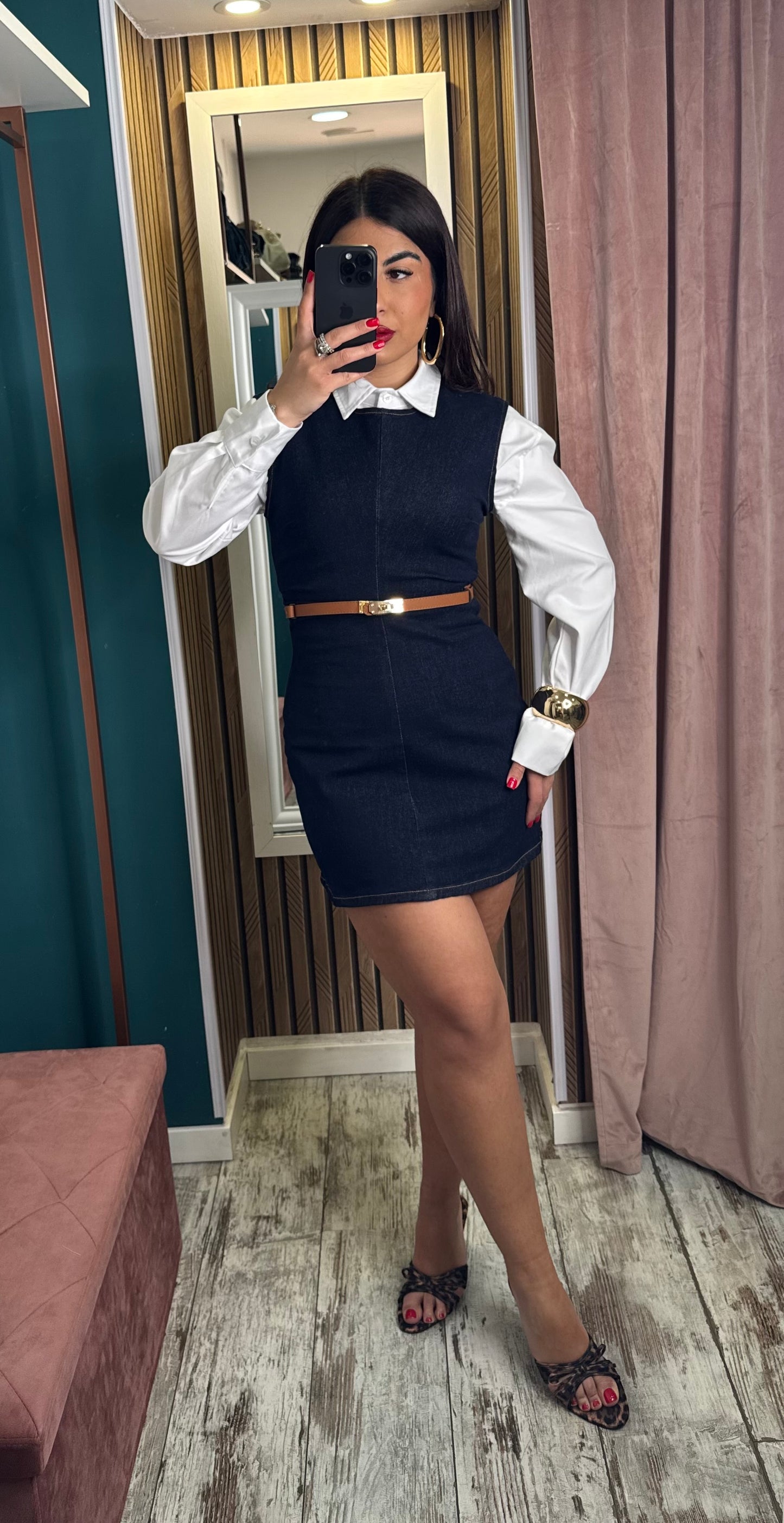 Vestito corto in denim blu