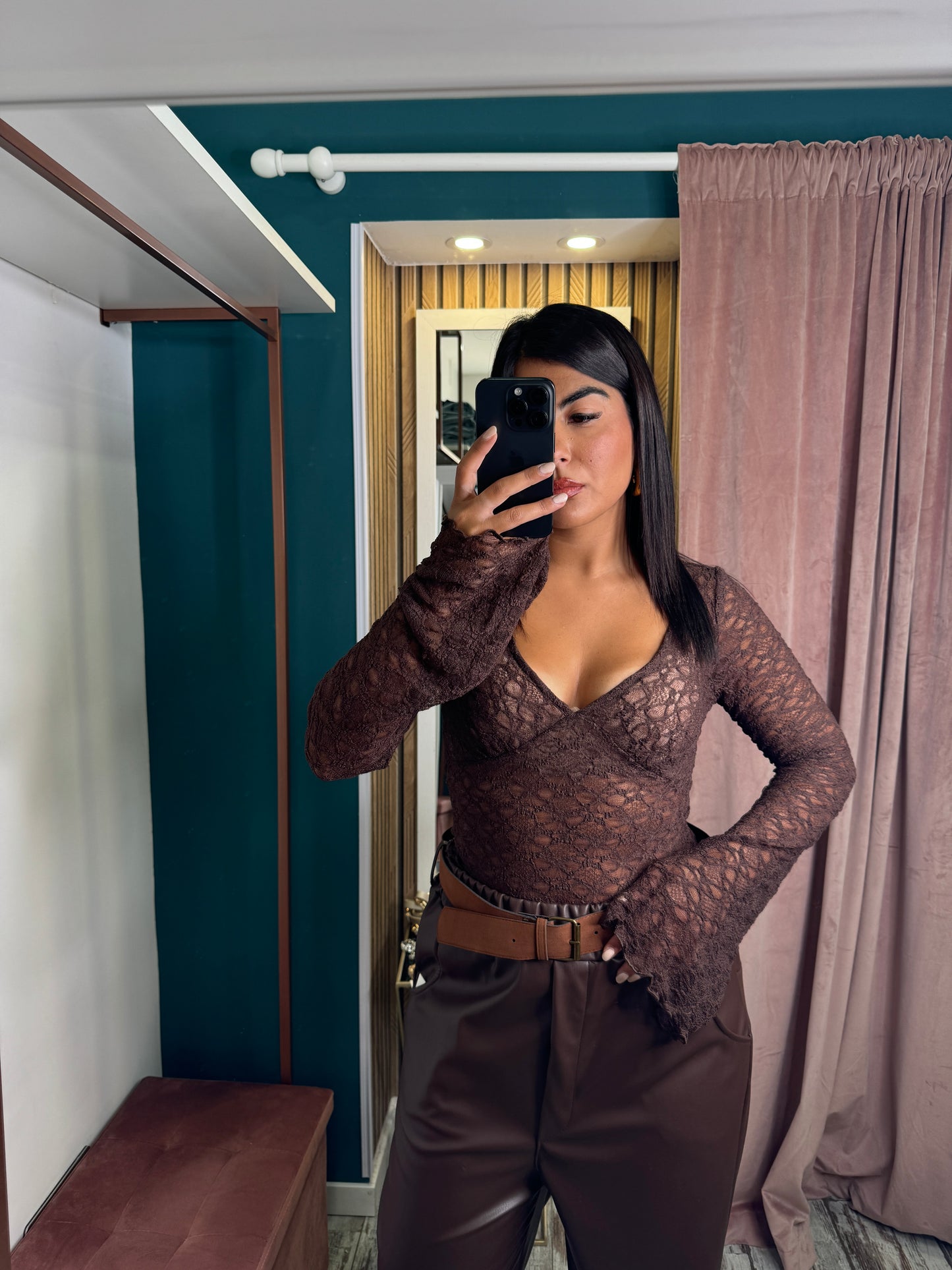 Top merletto marrone