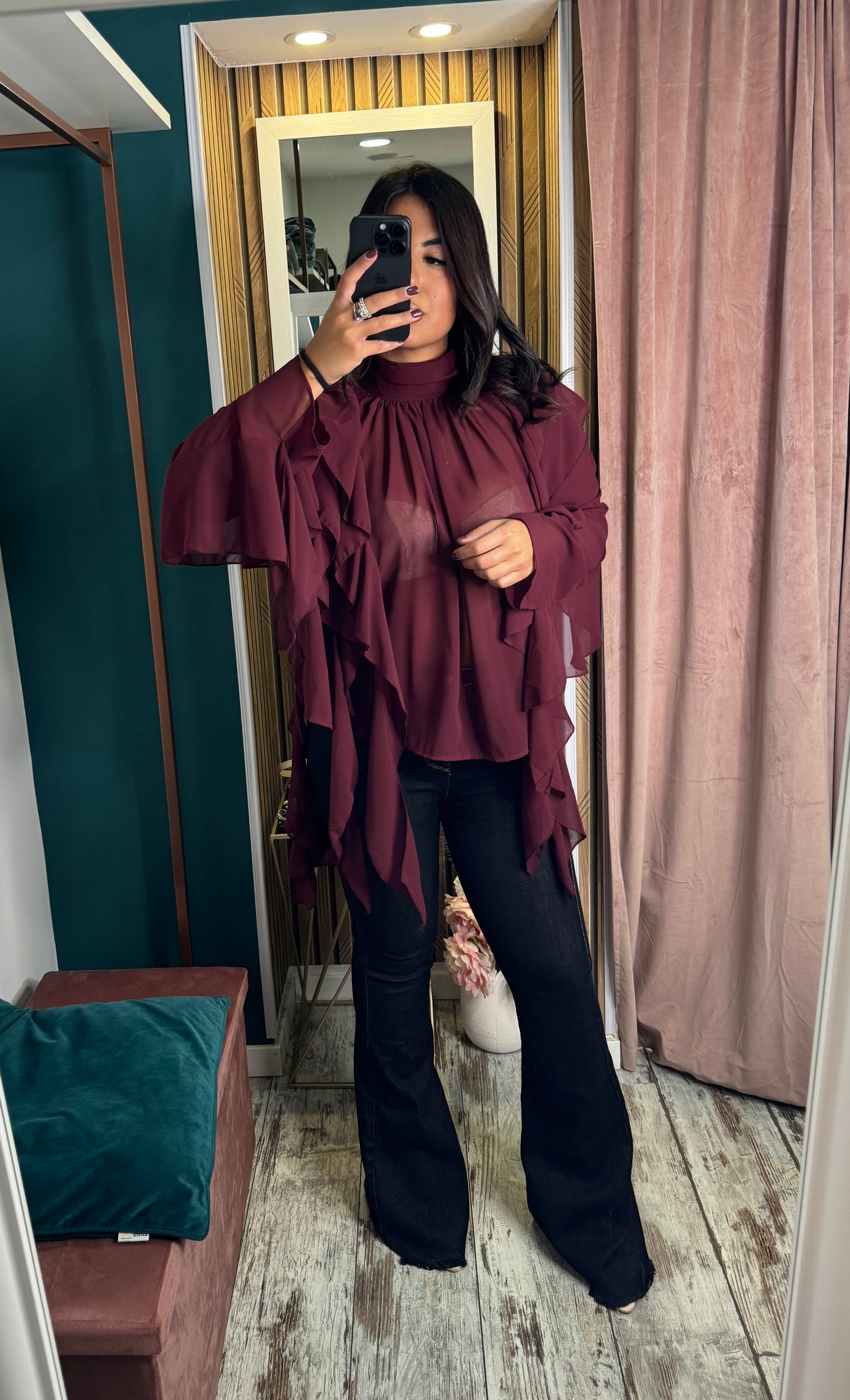 Camicia rouches Borgogna