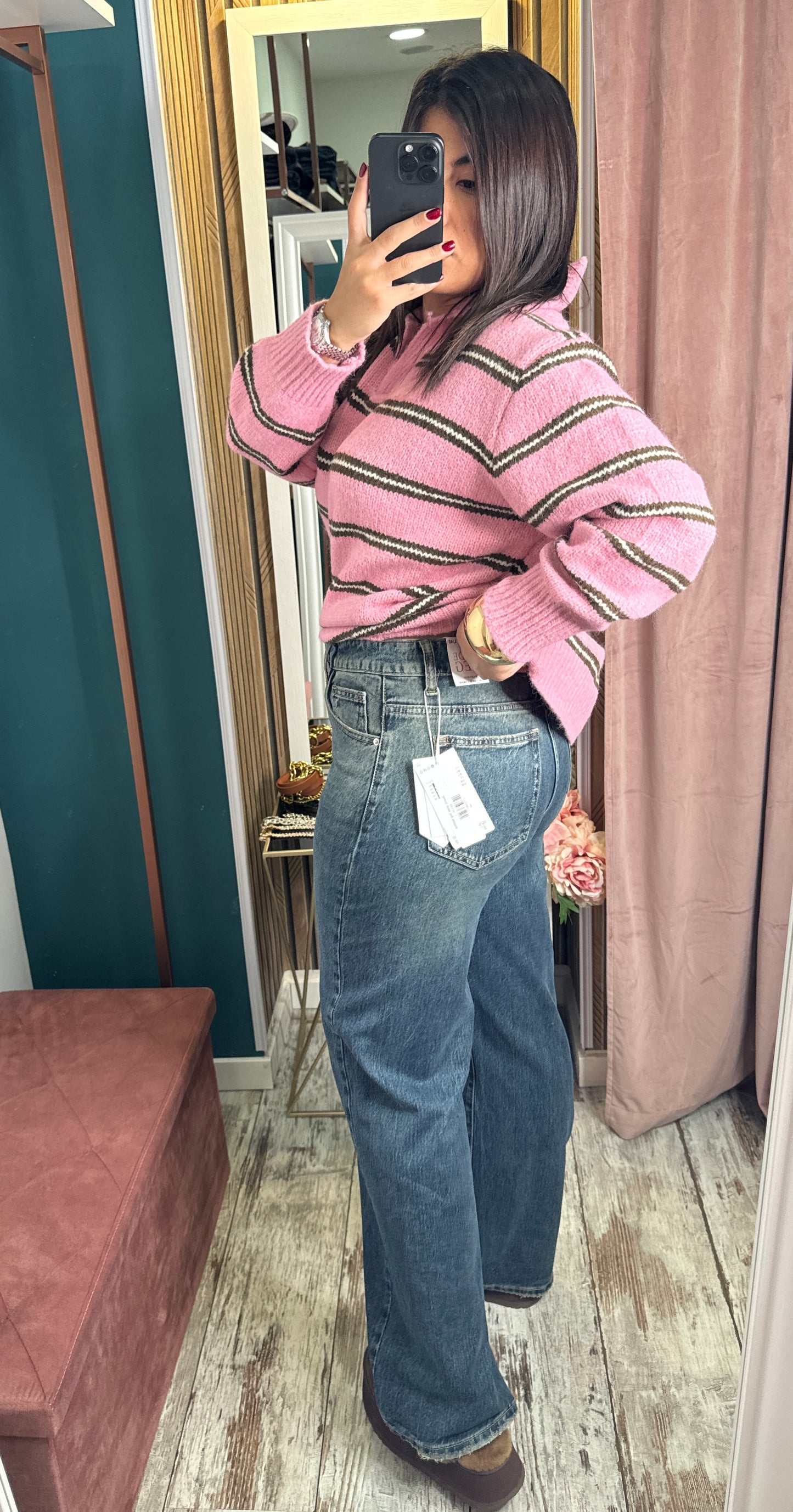 Jeans wide leg sabbia