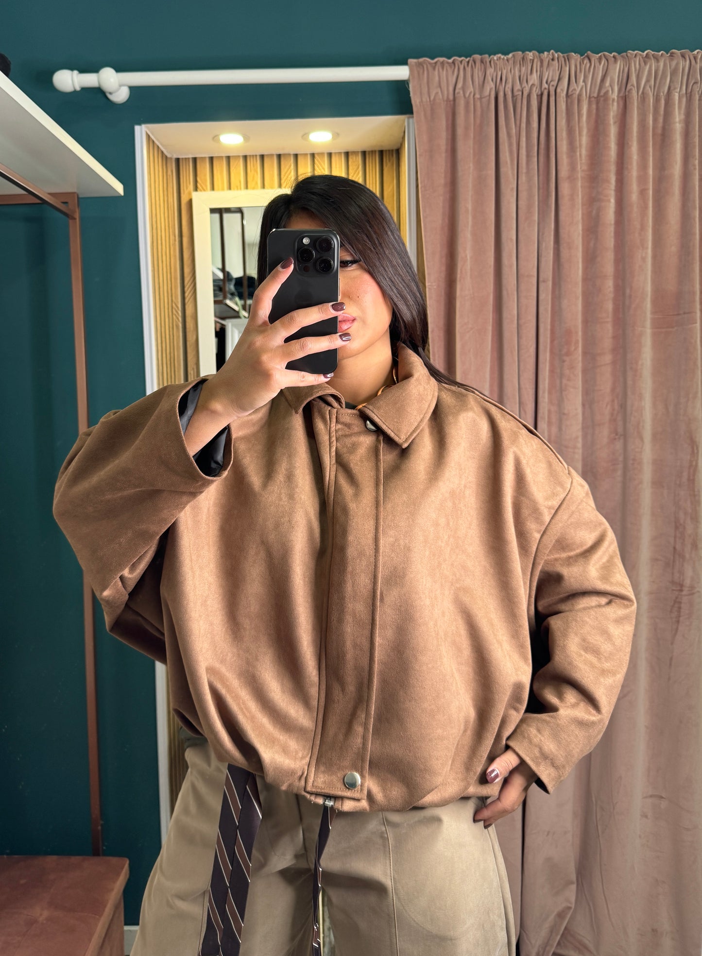 Giacca scamosciata beige