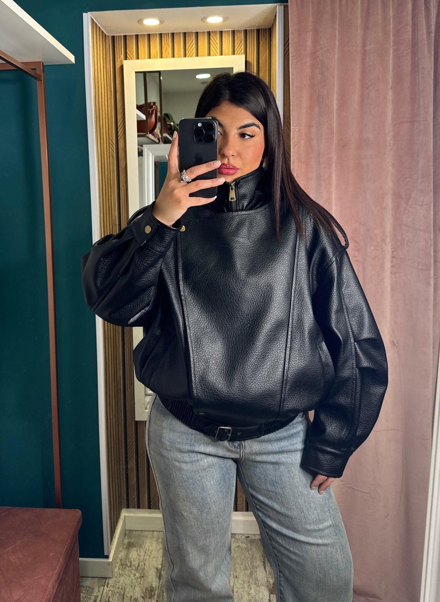Bomber martellato nero