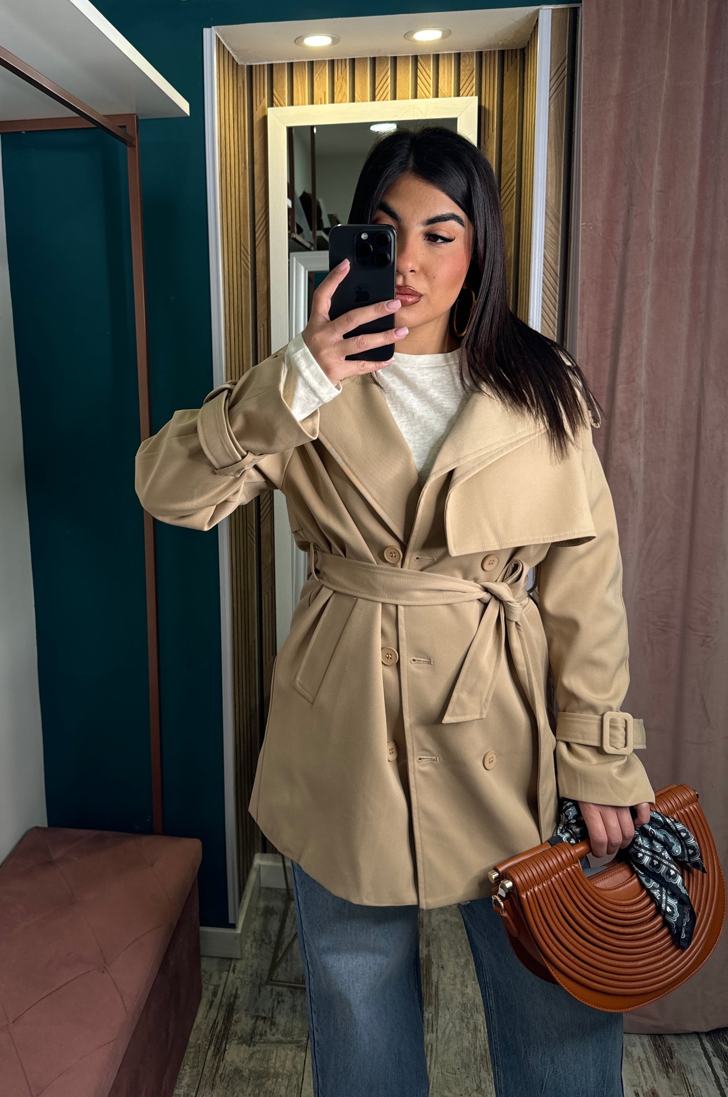 Trench corto beige