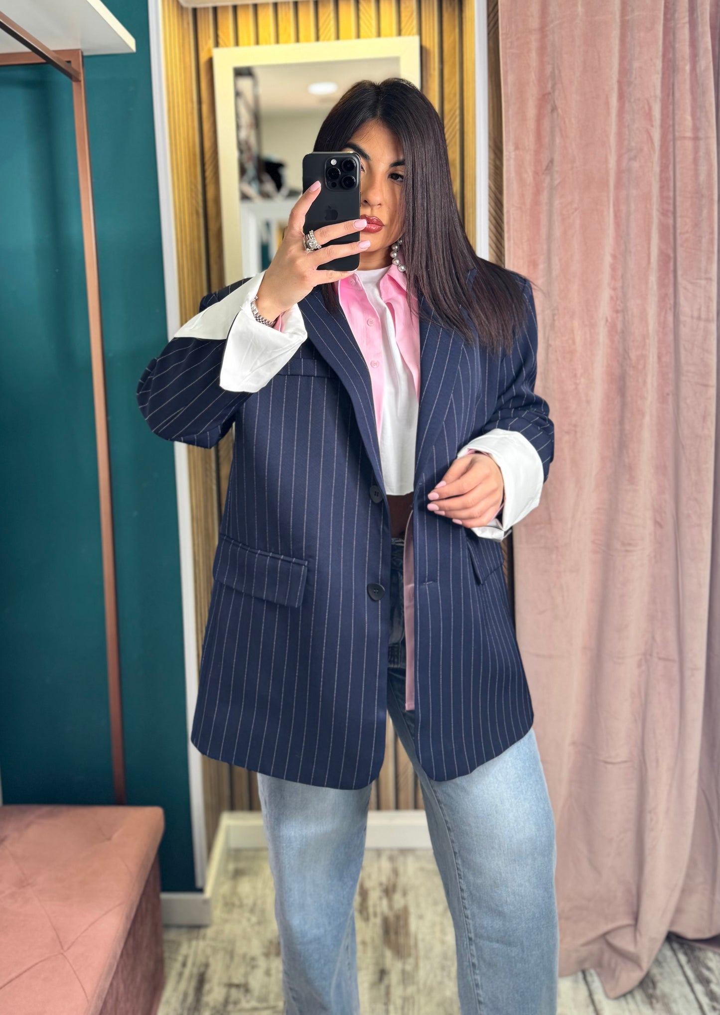 Blazer gessato blu premium