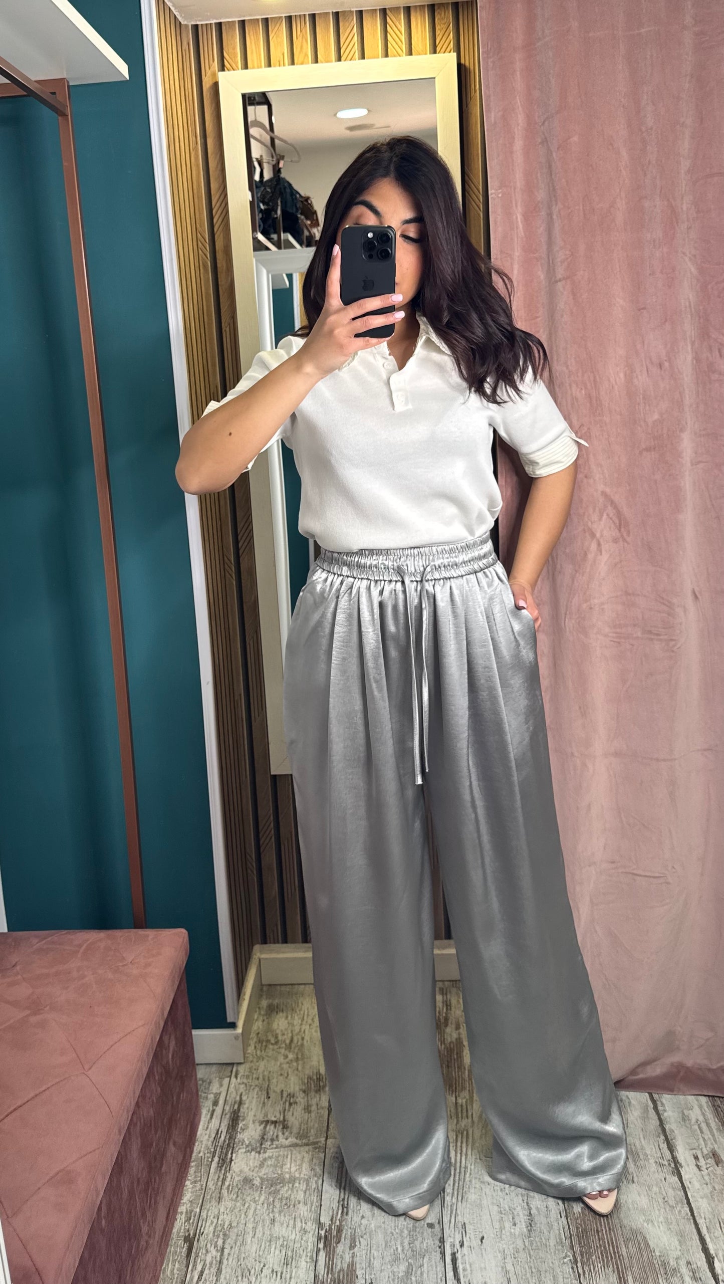 Pant grigio satin