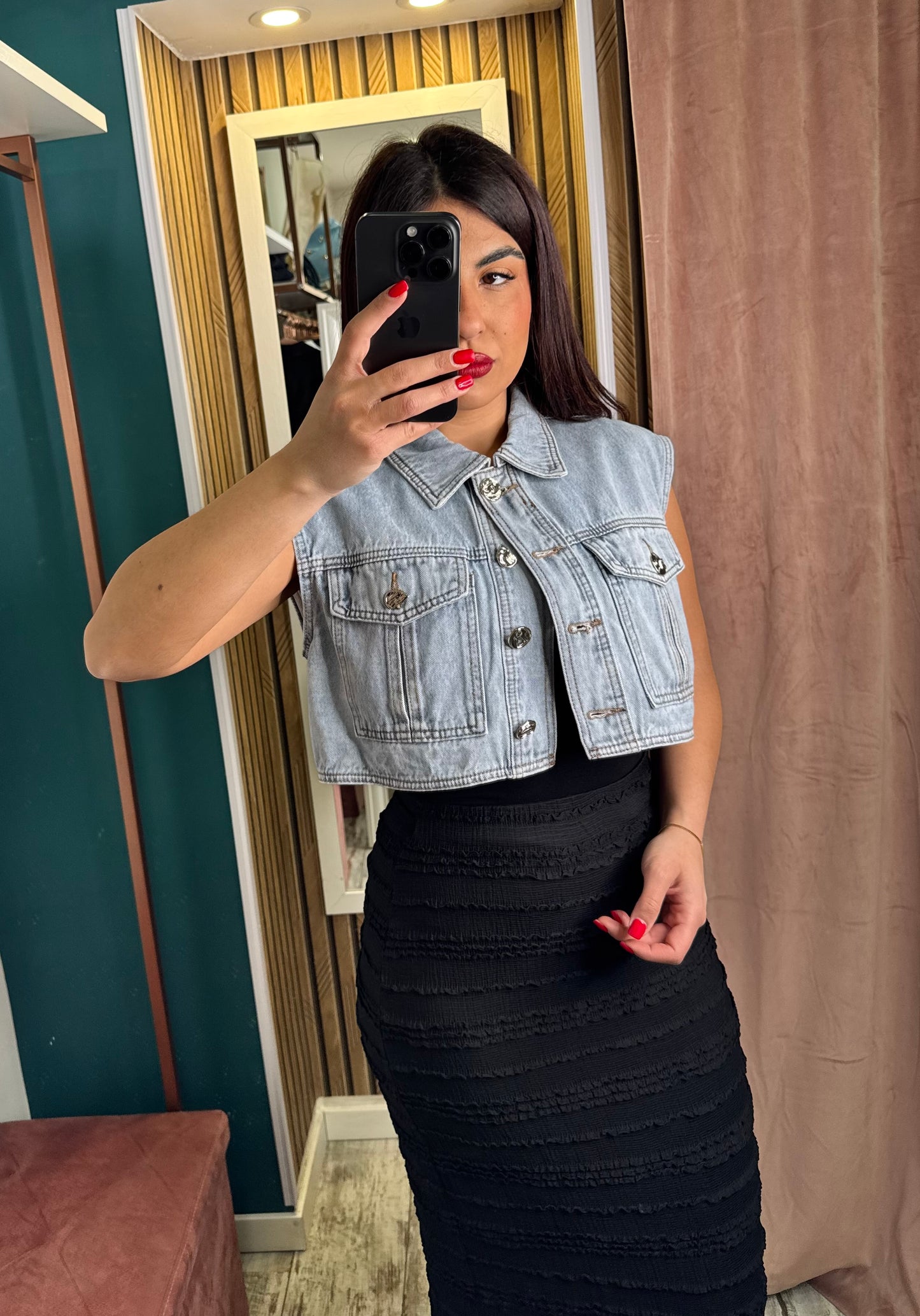 Gilet crop denim