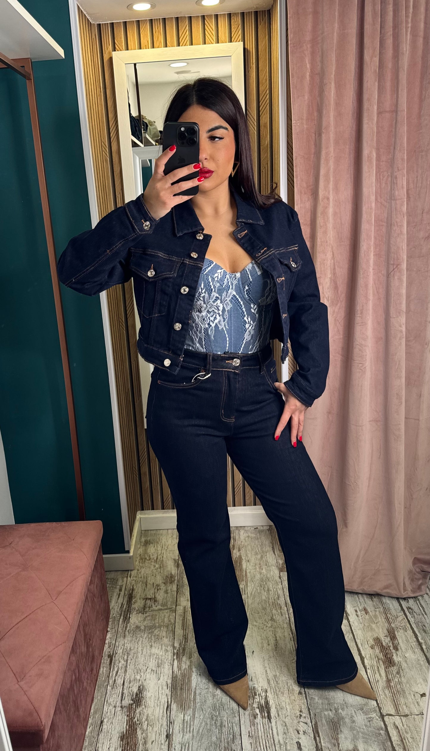 Giubbino corto denim blu
