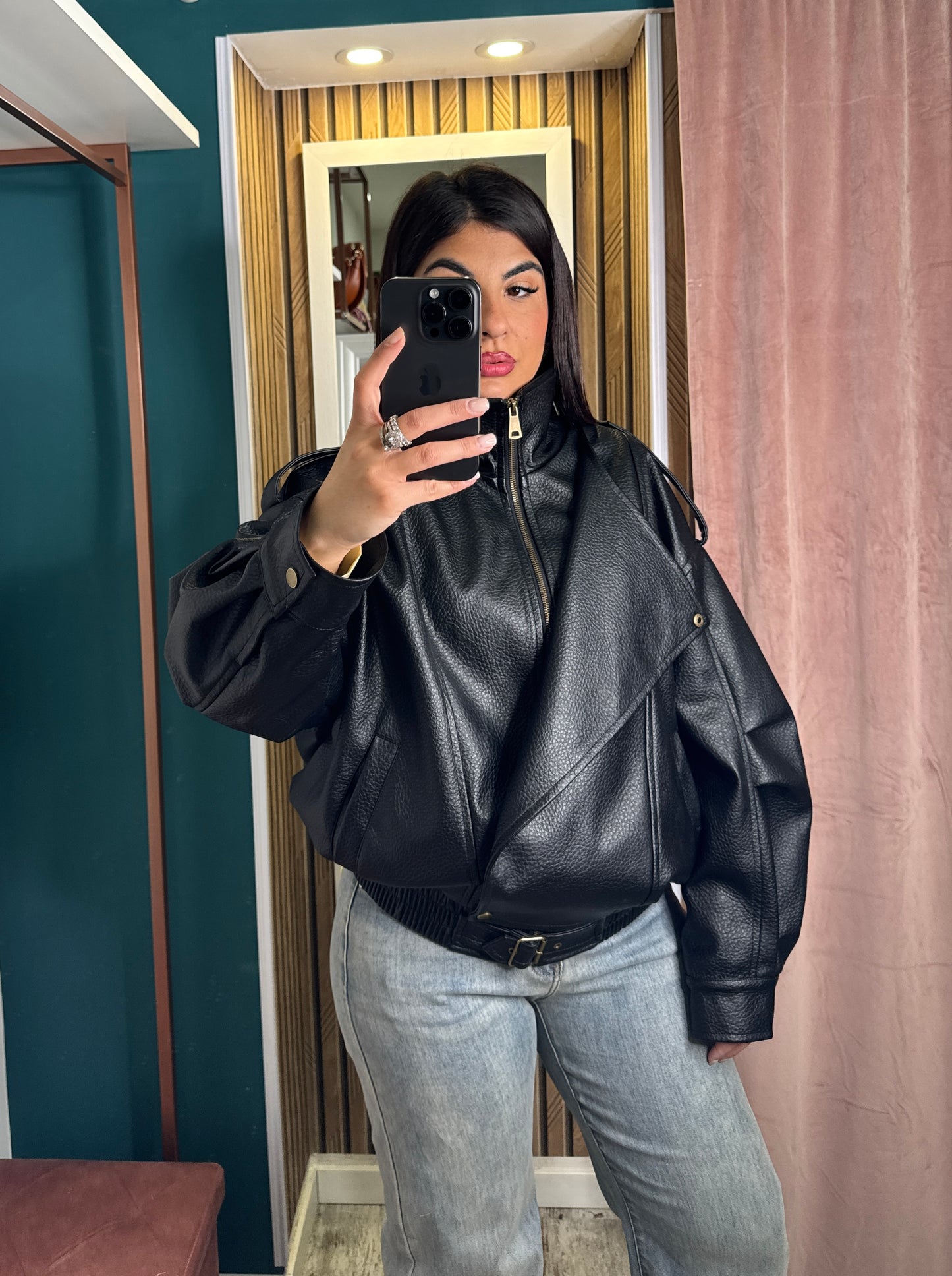 Bomber martellato nero