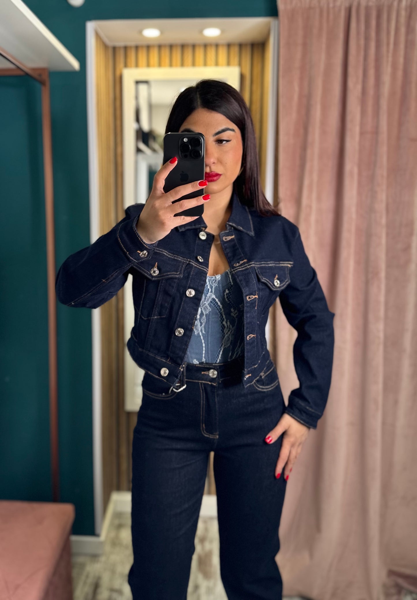Giubbino corto denim blu