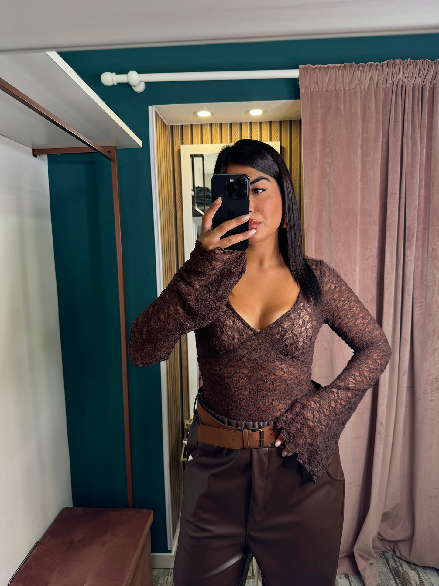 Top merletto marrone