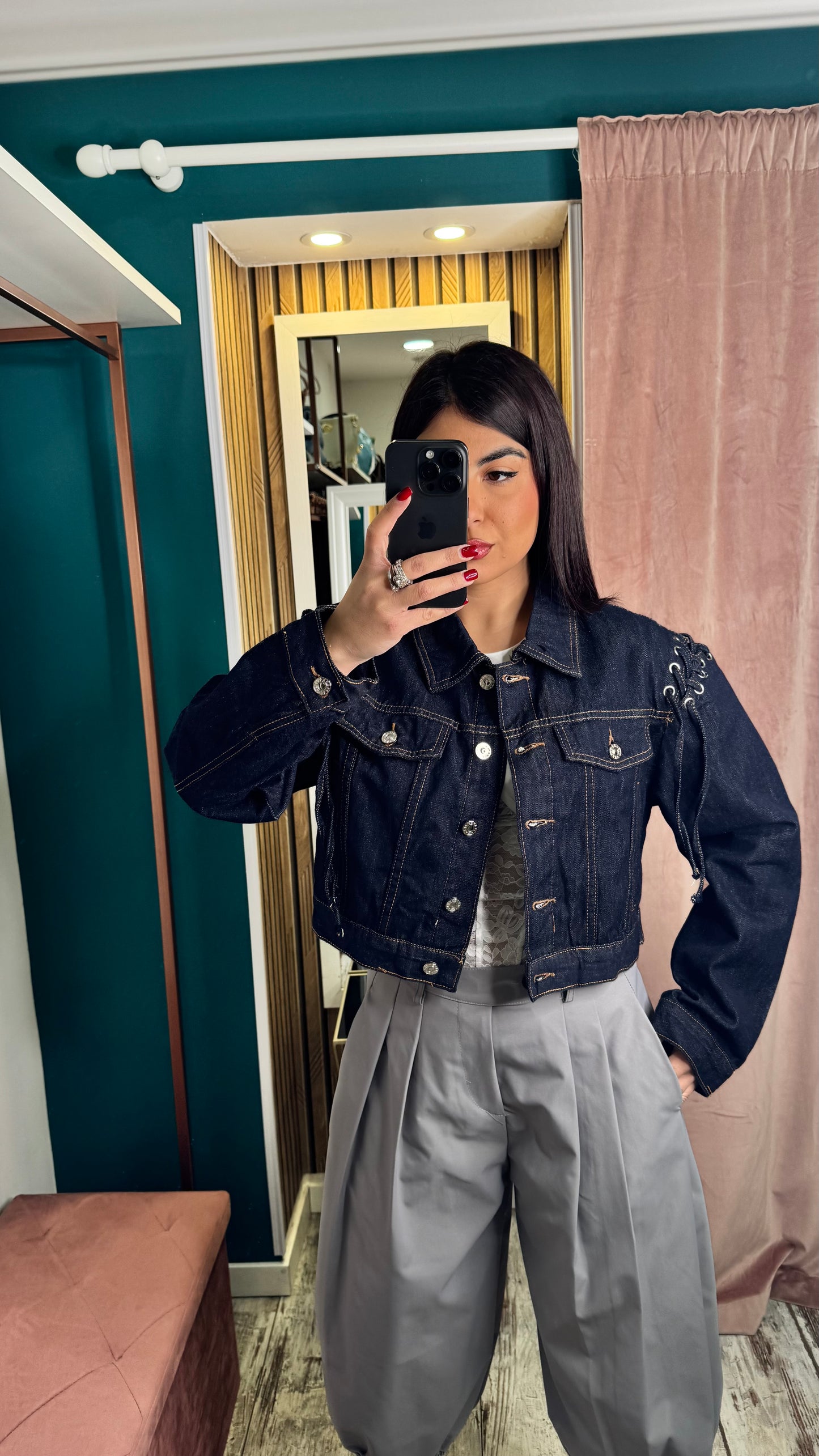 Giubbino crop denim blu