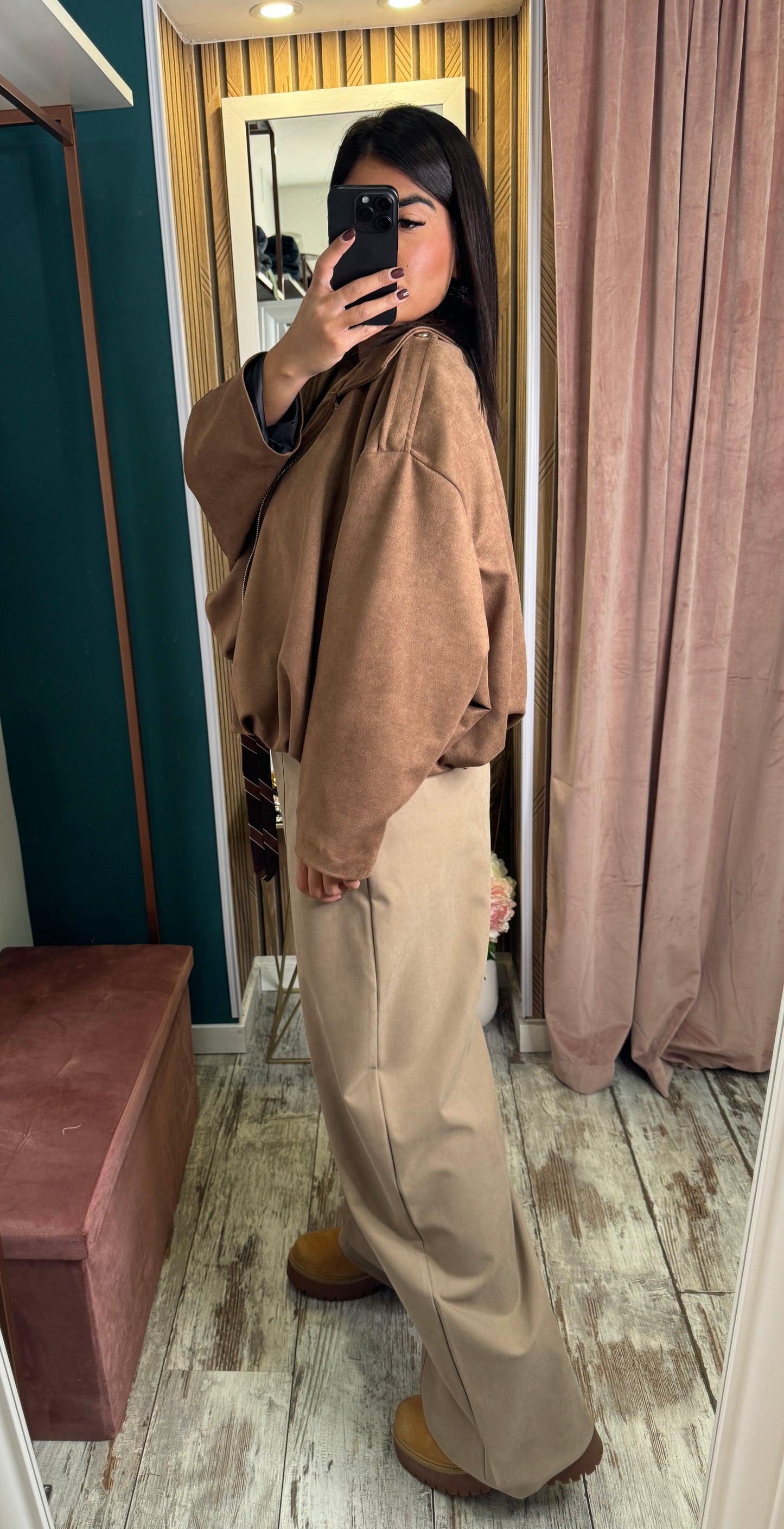 Giacca scamosciata beige