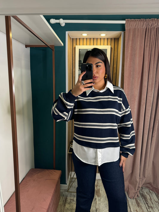 Felpa con camicia blu