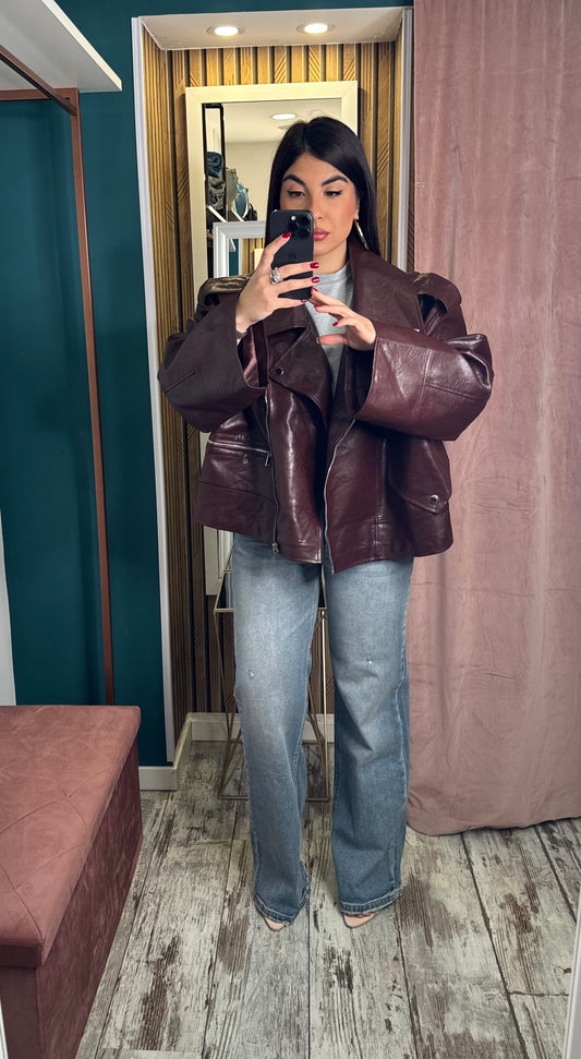 Biker ecopelle oversize bordeaux