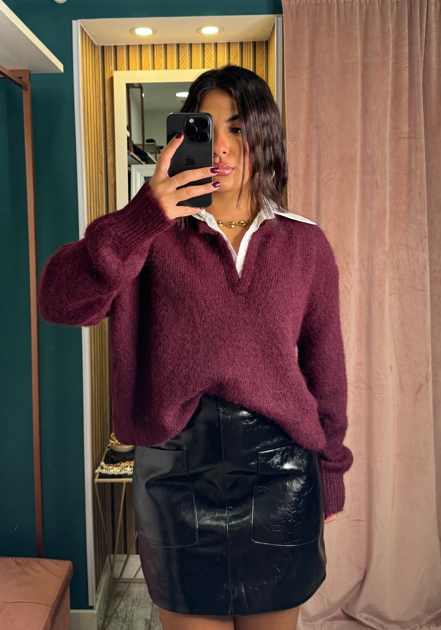 Pullover camicia bordeaux