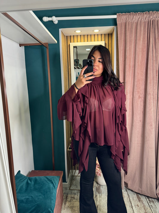 Camicia rouches Borgogna