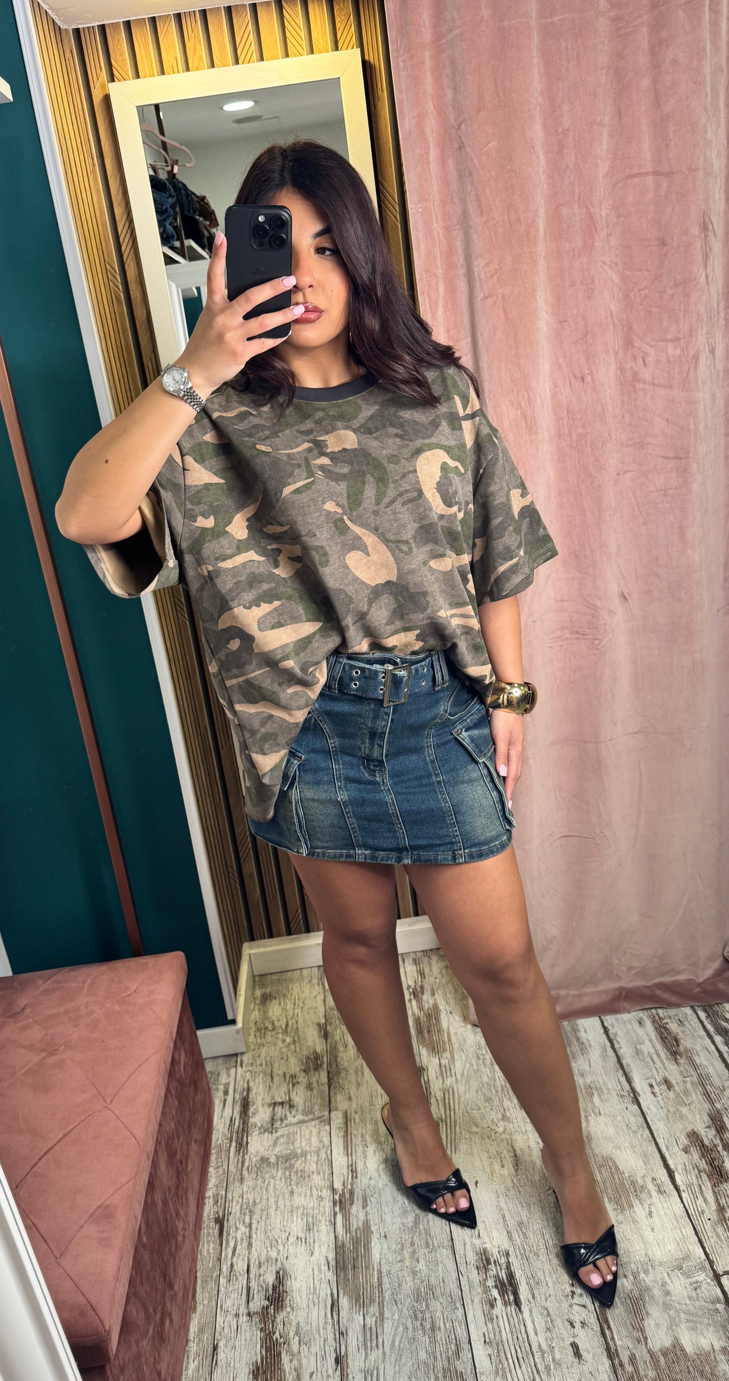 Minigonna denim sabbia