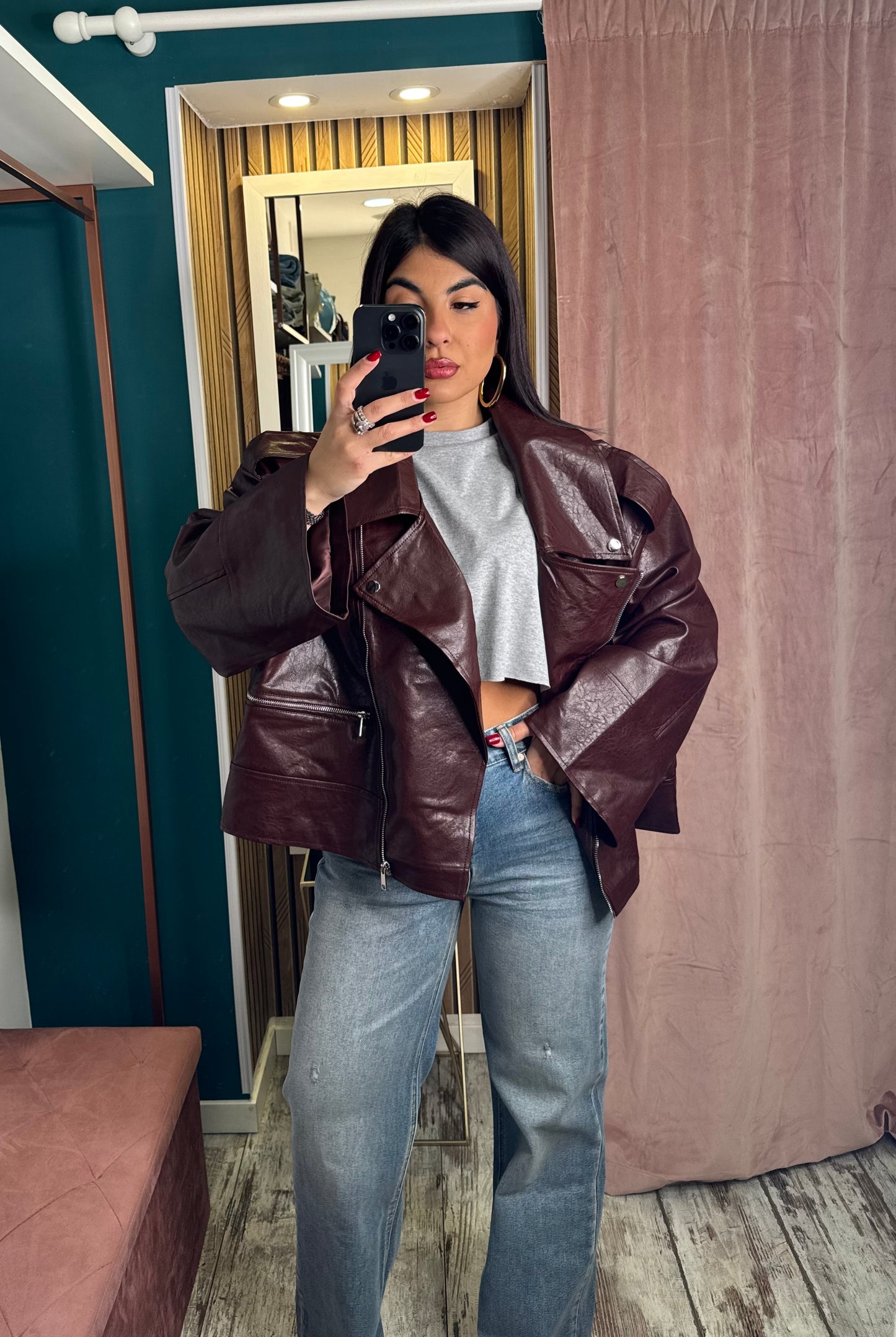 Biker ecopelle oversize bordeaux