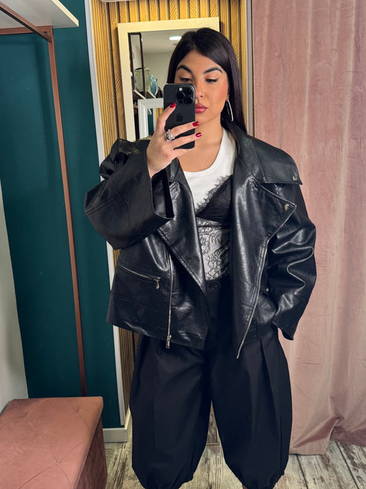 Biker ecopelle oversize nero