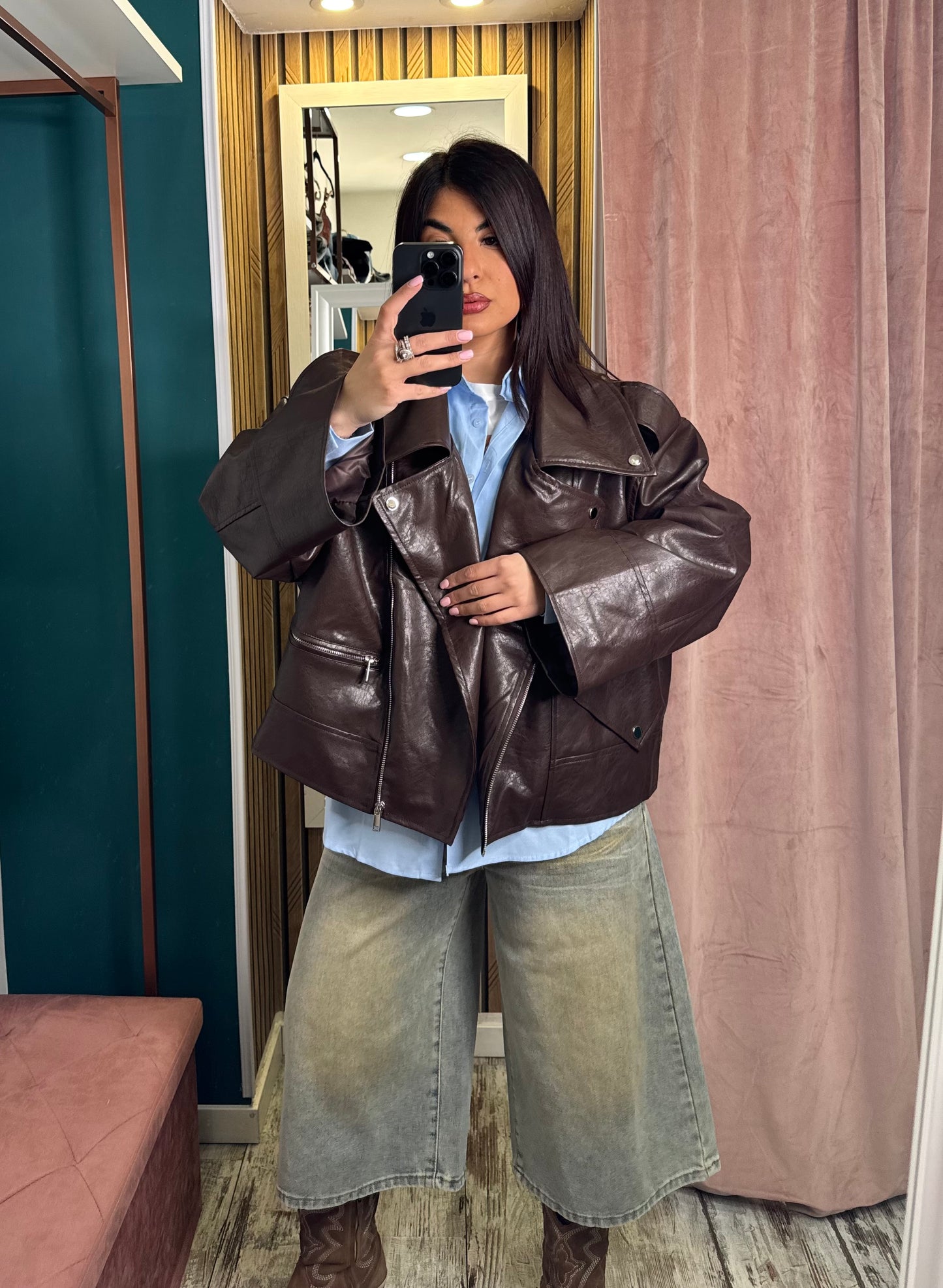 Biker ecopelle oversize brown