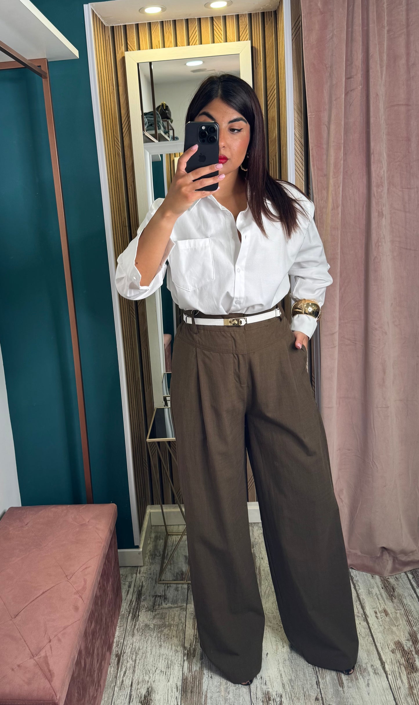 Pantaloni Lino Mom fit brown