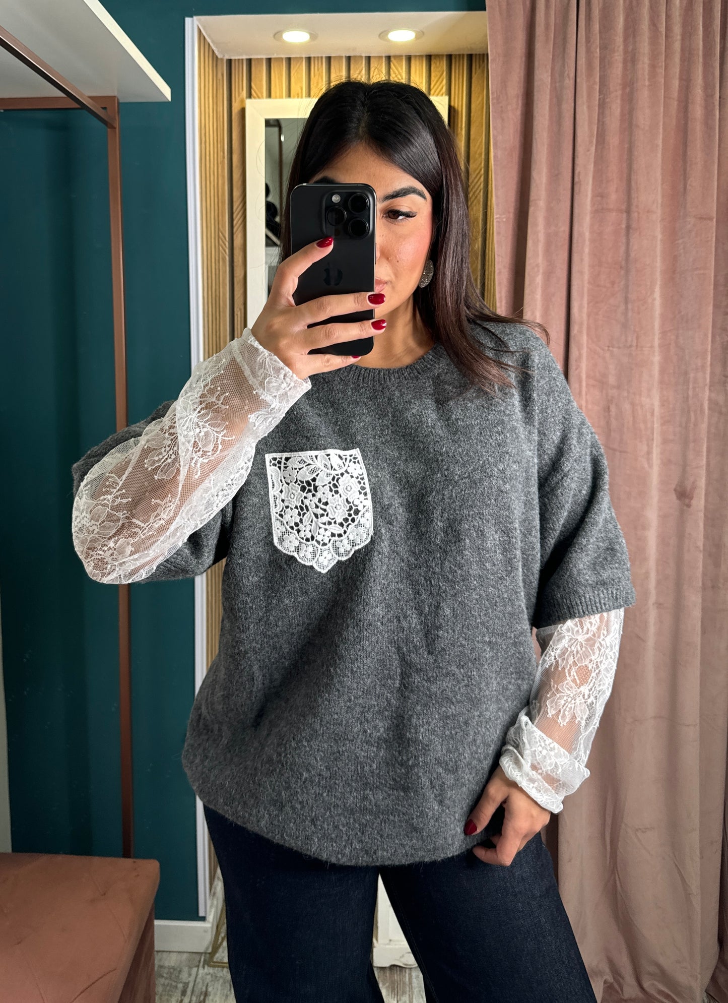 Pullover macramè grey