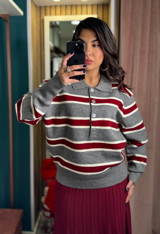 Pullover polo grey/bordeaux