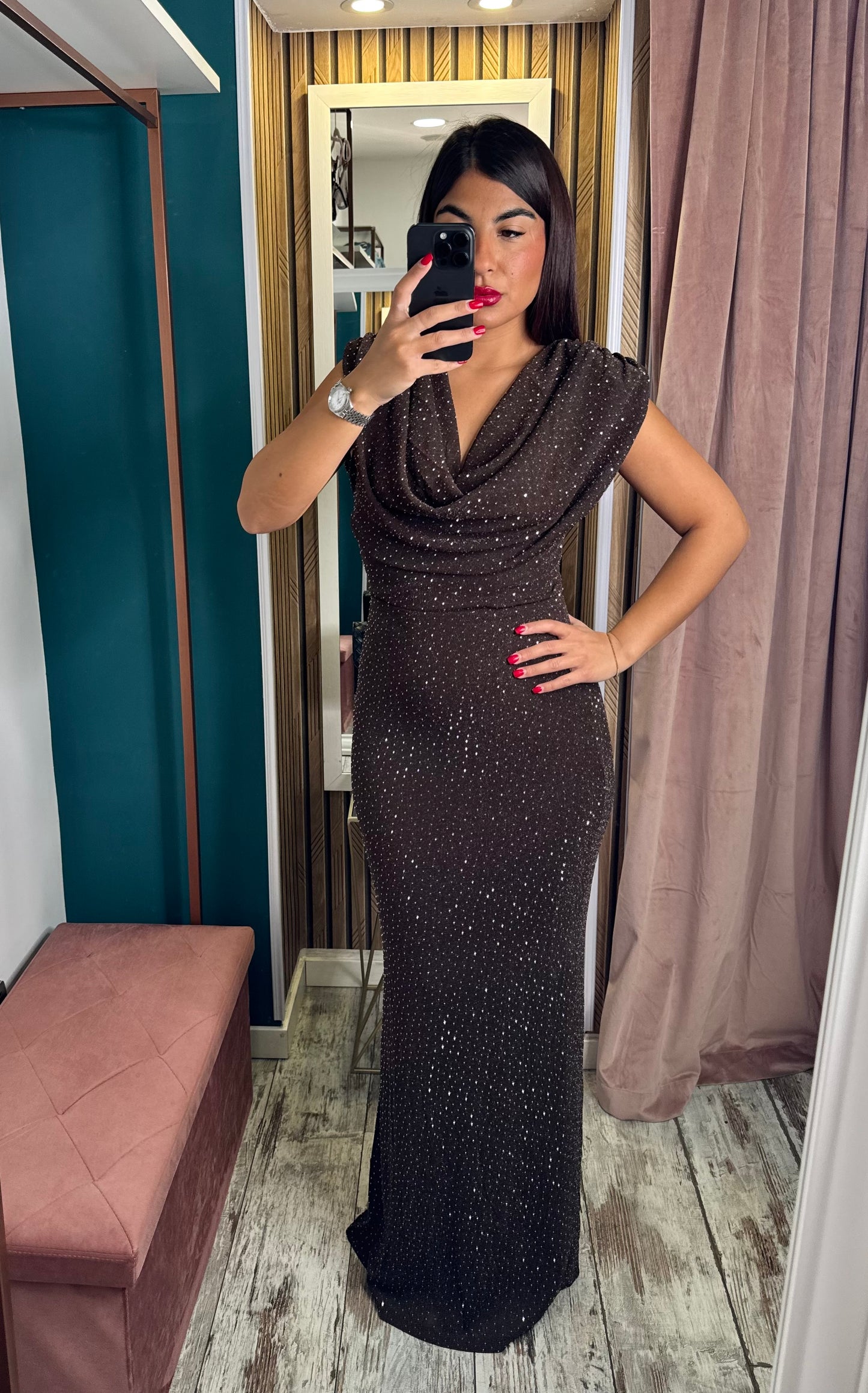 Long dress strass brown
