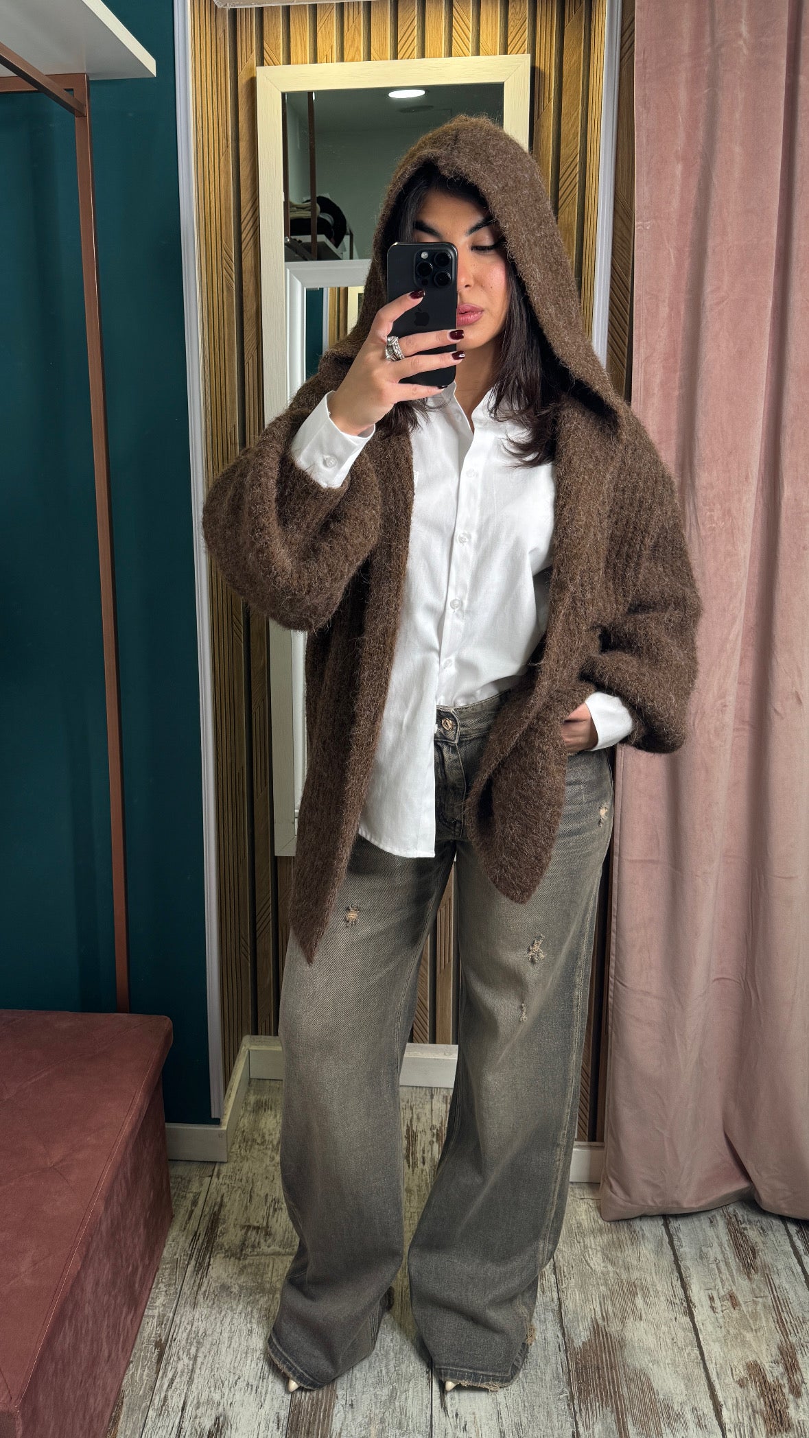 Cardigan Marrone con cappuccio