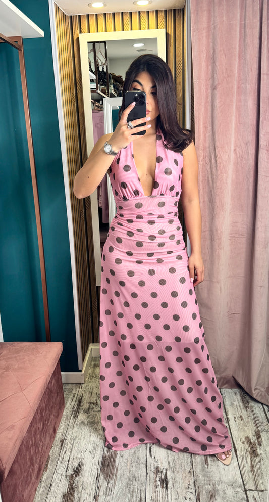 Vestito Pois Pink brown