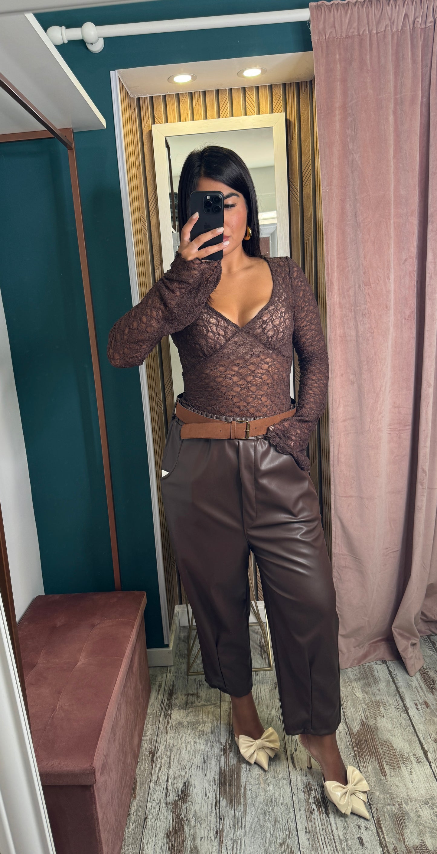 Pantaloni ecopelle choco