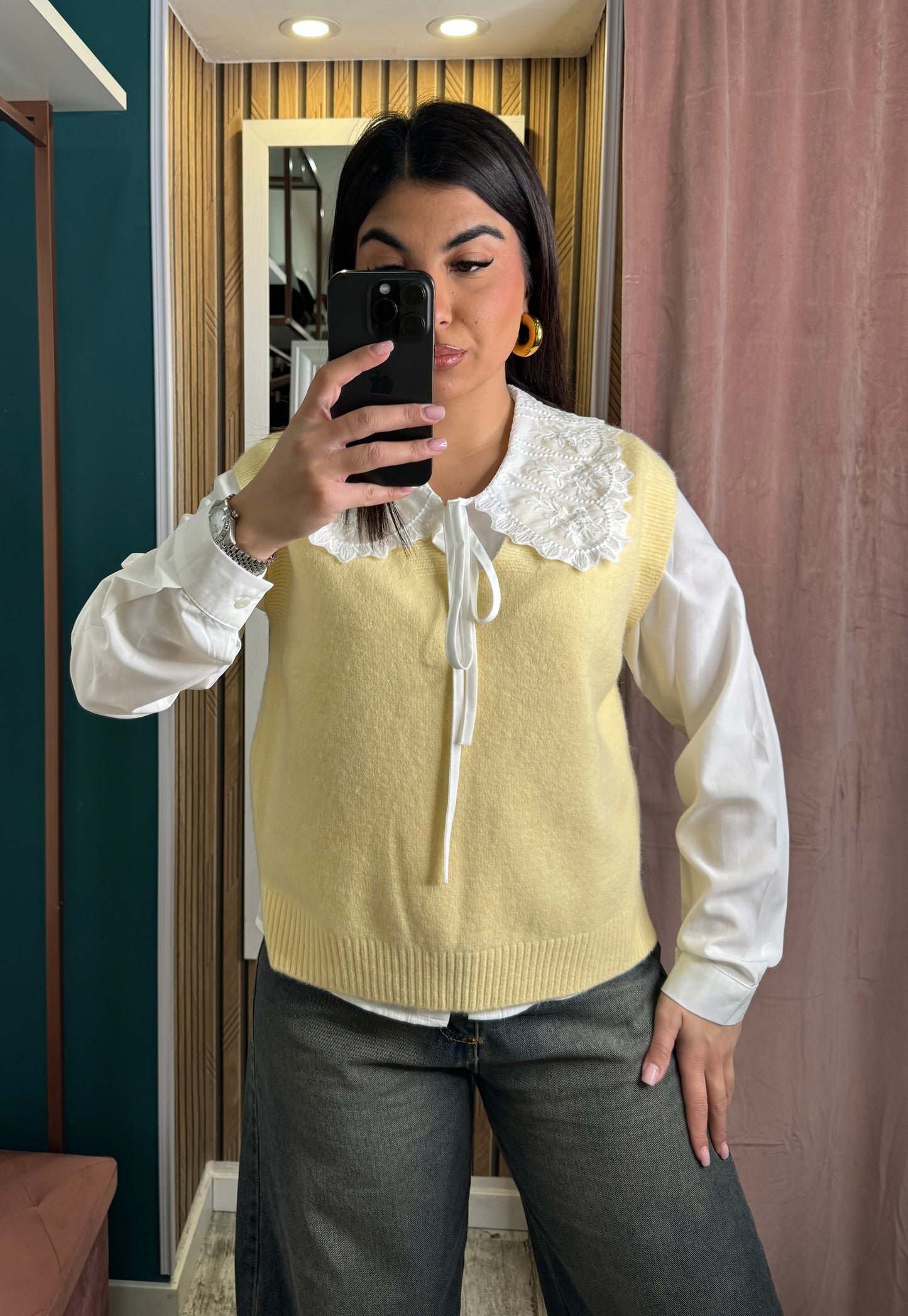 Gilet con camicia giallo