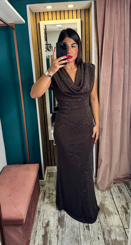 Long dress strass brown