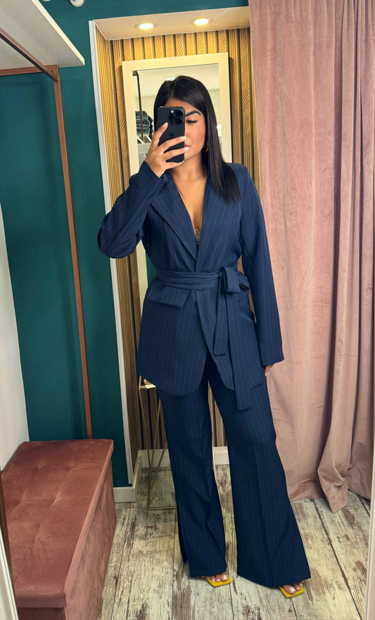 Tailleur gessato blu